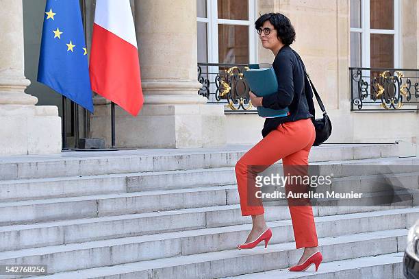 French Minister of Labor, Employment and Social dialogue, Myriam El Khomri arrives for an exceptional cabinet meeting following the results of the UK...