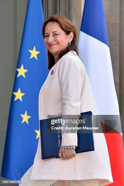 Segolene Royal, French Minister of Ecology, Sustainable Development and Energy arrives for an exceptional cabinet meeting following the results of...