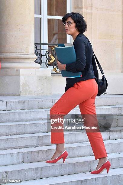 French Minister of Labor, Employment and Social dialogue, Myriam El Khomri arrives for an exceptional cabinet meeting following the results of the UK...