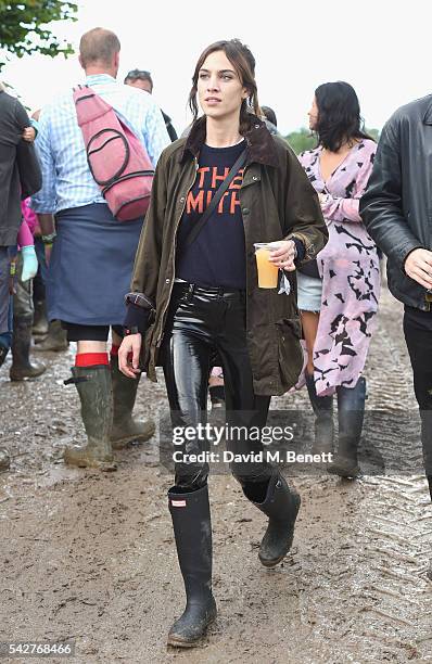 Alexa Chung attends day 1 of Glastonbury Festival on June 24, 2016 in Glastonbury, England.