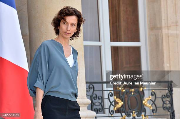 Audrey Azoulay, French Culture and Communication Minister leaves after an exceptional cabinet meeting following the results of the UK EU Referendum...