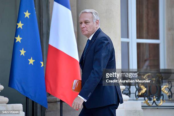French Minister of Foreign Affairs Jean-Marc Ayrault arrives for an exceptional cabinet meeting following the results of the UK EU Referendum vote at...