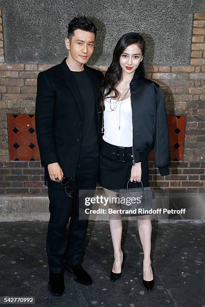 Actor Huang Xiaoming and his wife model Angelababy attend the Givenchy Menswear Spring/Summer 2017 show as part of Paris Fashion Week on June 24,...