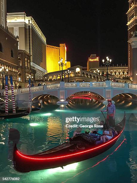 Gondola floats on the outdoor canal at The Venetian Hotel & Casino on June 9, 2016 in Las Vegas, Nevada. Tourism in America's "Sin City" has, over...