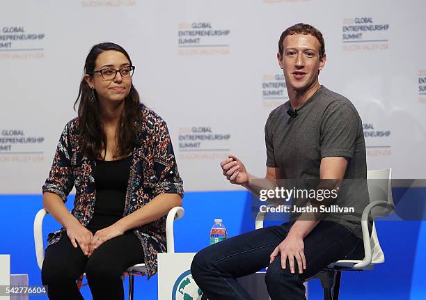 Facebook CEO Mark Zuckerberg speaks on a panel discussion with entrepreneur Mariana Costa Checa and U.S. President Barack Obama during the 2016...