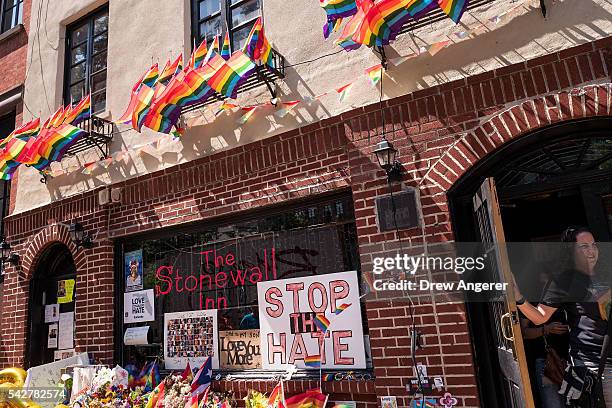 The Stonewall Inn is seen from the street on June 24, 2016 in New York City. President Barack Obama designated Stonewall Inn and approximately 7.7...