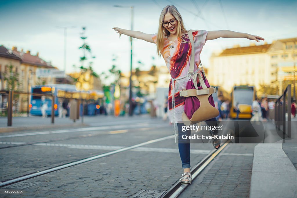 At the tram station