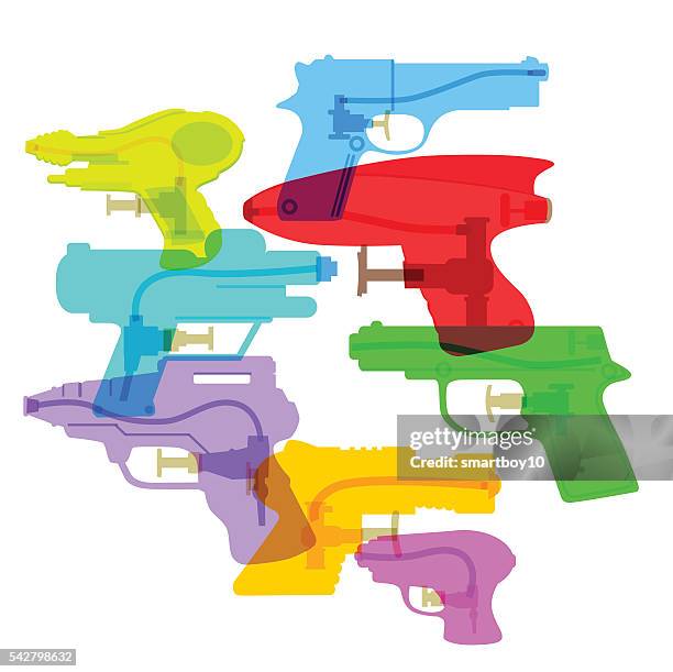 water pistols or squirters - songkran water fight stock illustrations