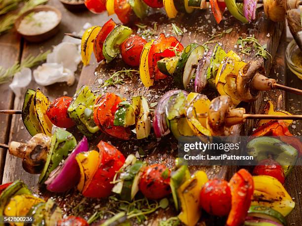 bbq vegetable skewers - skewer stock pictures, royalty-free photos & images