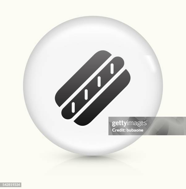 hot dog icon on white round vector button - bread roll white background stock illustrations
