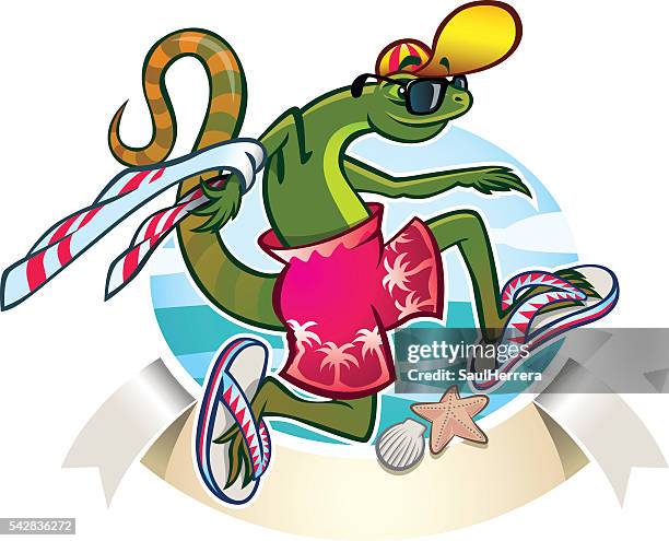 illustrazioni stock, clip art, cartoni animati e icone di tendenza di lucertola in spiaggia - lagartija
