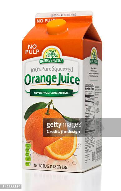 nature's nectar pure squeezed orange juice carton side - juice carton 個照片及圖片檔