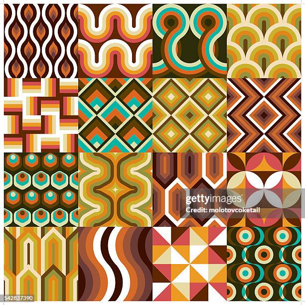antique wallpaper set - retro 60s wallpaper pattern stock illustrations
