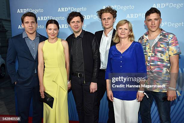 Hanno Koffler, Christian Friedel, Hannah Herzsprung, Rafael Gareisen, Johanna Gastdorf and Oliver Konietzny during the ARD Degeto Get Together during...