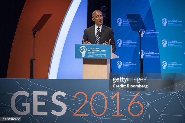 President Barack Obama speaks during the 2016 Global Entrepreneurship Summit at Stanford University in Stanford, California, U.S., on Friday, June...