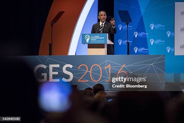 President Barack Obama speaks during the 2016 Global Entrepreneurship Summit at Stanford University in Stanford, California, U.S., on Friday, June...