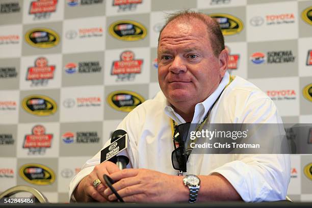 Team owner Chip Ganassi speaks at a press conference prior to practice for the NASCAR Sprint Cup Series Toyota/Save Mart 350 at Sonoma Raceway on...