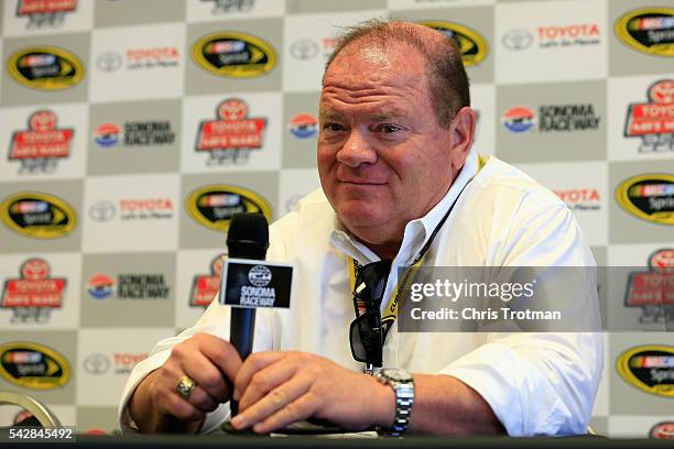 Team owner Chip Ganassi speaks at a press conference prior to practice for the NASCAR Sprint Cup Series Toyota/Save Mart 350 at Sonoma Raceway on...