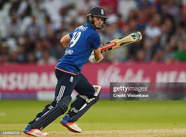 Chris Woakes of England batting during the 1st Royal London ODI between England and Sri Lanka at Trent Bridge on June 21, 2016 in Nottingham, United...