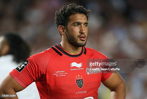 Maxime Mermoz of RC Toulon looks dejected following the Final Top 14 between Toulon and Racing 92 at Camp Nou on June 24, 2016 in Barcelona, Spain.