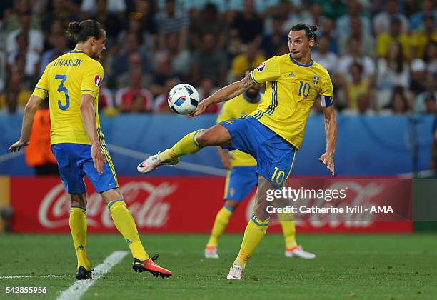 Zlatan Ibrahimovich of Sweden during the UEFA EURO 2016 Group E match between Sweden and Belgium at Allianz Riviera Stadium on June 22, 2016 in Nice,...