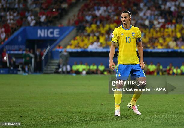 Zlatan Ibrahimovich of Sweden during the UEFA EURO 2016 Group E match between Sweden and Belgium at Allianz Riviera Stadium on June 22, 2016 in Nice,...