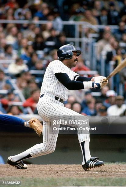 Oscar Gamble of the New York Yankees bats during an Major League Baseball game circa 1982 at Yankee Stadium in the Bronx borough of New York City....