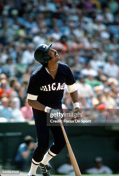 Oscar Gamble of the Chicago White Sox bats during a Major League Baseball game circa 1977. Gamble played for the White Sox in 1977 and 1985.