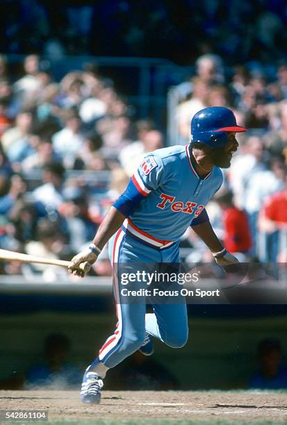 Oscar Gamble of the Texas Rangers bats against the New York Yankees during a Major League Baseball game circa 1979 at Yankee Stadium in the Bronx...