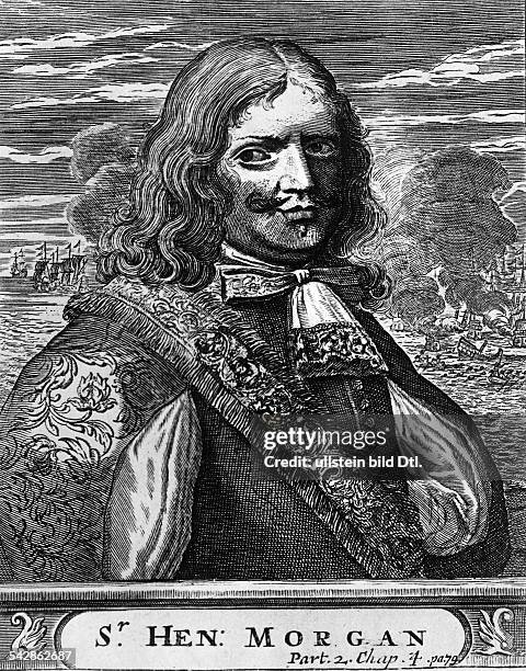 Henry Morgan1635-1688engl. Flibustier und später Gouverneur von Jamaica zeitg Stich