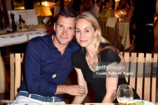 Kristen Pazik and Andriy Shevchenko attend the Welcome Dinner prior to The Costa Smeralda Invitational golf tournament at Pevero Golf Club - Costa...