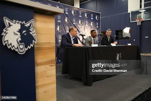 Minnesota Timberwolves 2016 NBA Draft Pick Kris Dunn is introduced to the media by Tom Thibodeau, President of Basketball Operations and Head Coach...