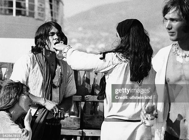 Hippies auf der Insel Ibiza, Spanien Balearen1970