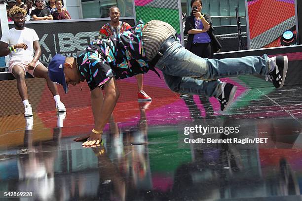 Dancers perform onstage at 106 & Park sponsored by Apple Music during the 2016 BET Experience at Microsoft Square on June 24, 2016 in Los Angeles,...