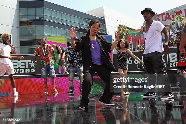 Dancers perform onstage at 106 & Park sponsored by Apple Music during the 2016 BET Experience at Microsoft Square on June 24, 2016 in Los Angeles,...