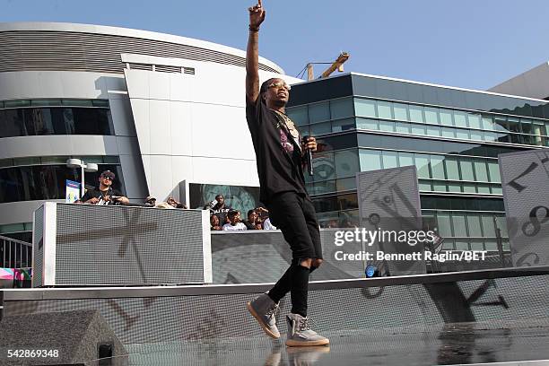 Recording artist Quavo of Migos performs onstage at 106 & Park sponsored by Apple Music during the 2016 BET Experience at Microsoft Square on June...