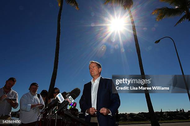 Opposition Leader, Australian Labor Party Bill Shorten speaks with the media on June 24, 2016 in Townsville, Australia. Bill Shorten launched his...