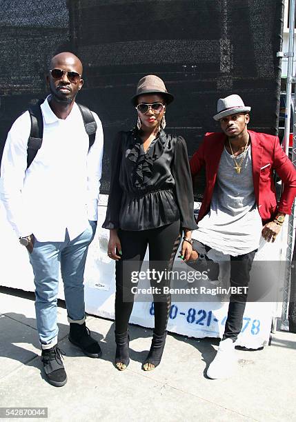 International nominees Black Coffee, MzVee and Diamond Platnumz attend 106 & Park sponsored by Apple Music during the 2016 BET Experience at...