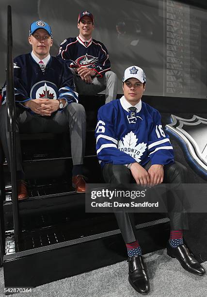 Patrik Laine, selected second overall by the Winnipeg Jets, Pierre-Luc Dubois, selected third overall by the Columbus Blue Jackets, and Auston...