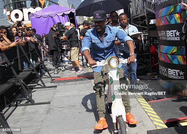 Host Ray J rides through the audience during 106 & Park sponsored by Apple Music during the 2016 BET Experience at Microsoft Square on June 24, 2016...