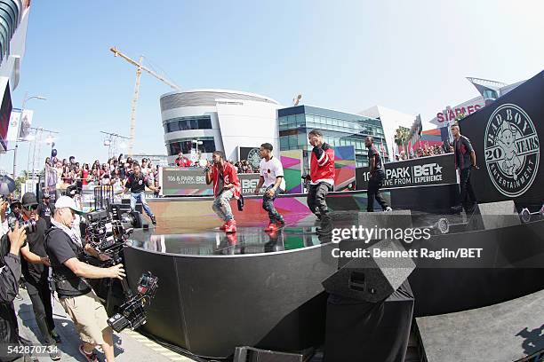 Recording artists Christian Casey Combs, Justin Dior Combs and Quincy Brown perform onstage at 106 & Park sponsored by Apple Music during the 2016...