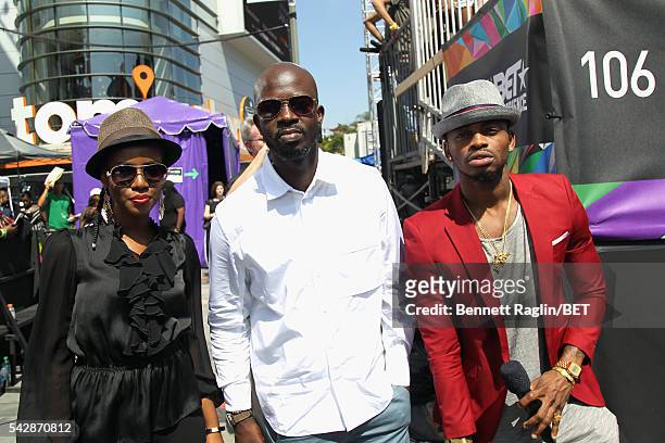 International nominees MzVee, Black Coffee and Diamond Platnumz attend 106 & Park sponsored by Apple Music during the 2016 BET Experience at...