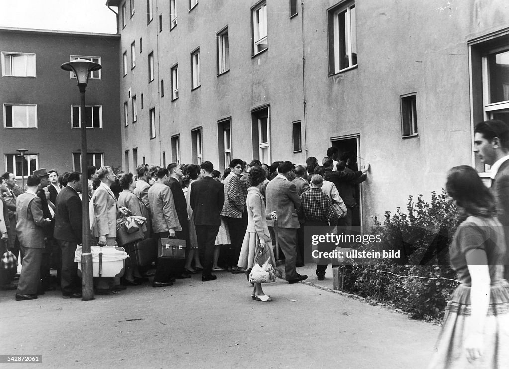 Refugees from East Germany Refugees queueing up at the Marienfelde Refugee Centre, Berlin - July 1961