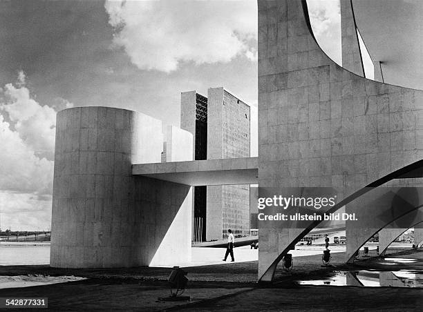 Brazil, capital Brasilia: the parliament , architect: Oscar Niemeyer- around 1961