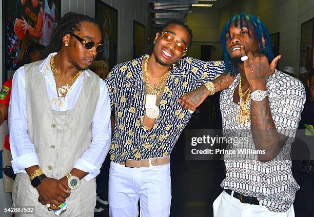 Migos attending Birthday Bash ATL The Heavyweights of HIP HOP Live in Concert at Philips Arena on June 18, 2016 in Atlanta, Georgia.