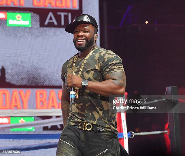 Cent performs at Birthday Bash ATL The Heavyweights of HIP HOP Live in Concert at Philips Arena on June 18, 2016 in Atlanta, Georgia.