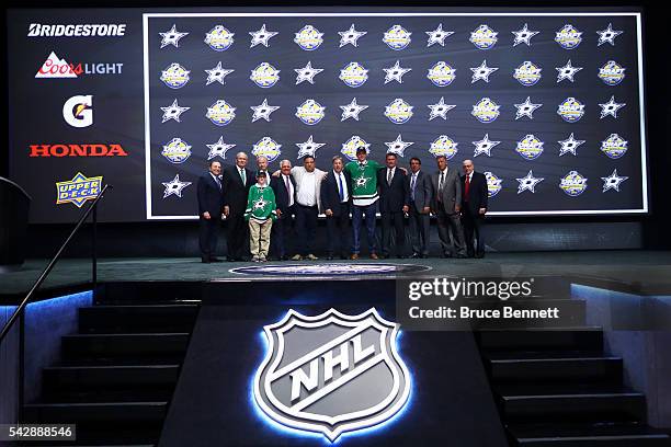 Riley Tufte celebrates with the Dallas Stars after being selected 25th during round one of the 2016 NHL Draft on June 24, 2016 in Buffalo, New York.