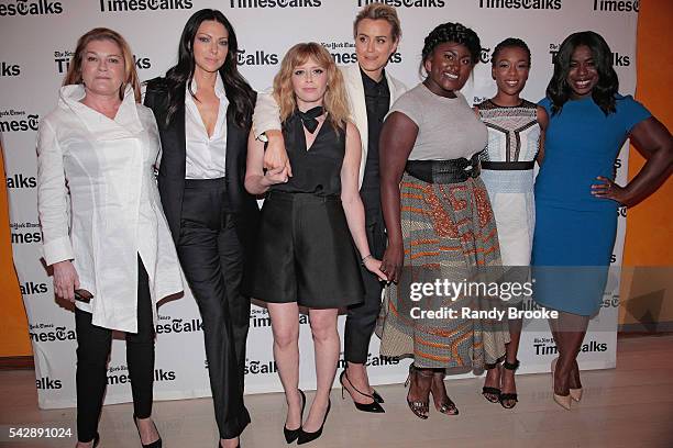 Kate Mulgrew, Laura Prepon, Natasha Lyonne, Taylor Schilling, Danielle Brooks, Samira Wiley and Uzo Aduba attend the TimesTalks presents: 'Orange Is...