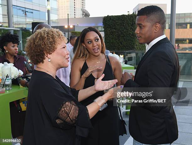Chairman/CEO Debra L. Lee, actress Tia Mowry and actor Cory Hardrict attend the ABFF Winners Reception and VIP Celebration in honor of the winning...