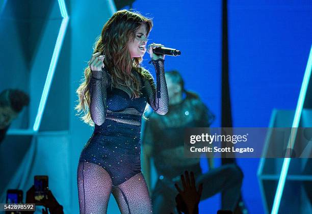 Selena Gomez performs during the Revival tour at The Palace of Auburn Hills on June 25, 2016 in Auburn Hills, Michigan.